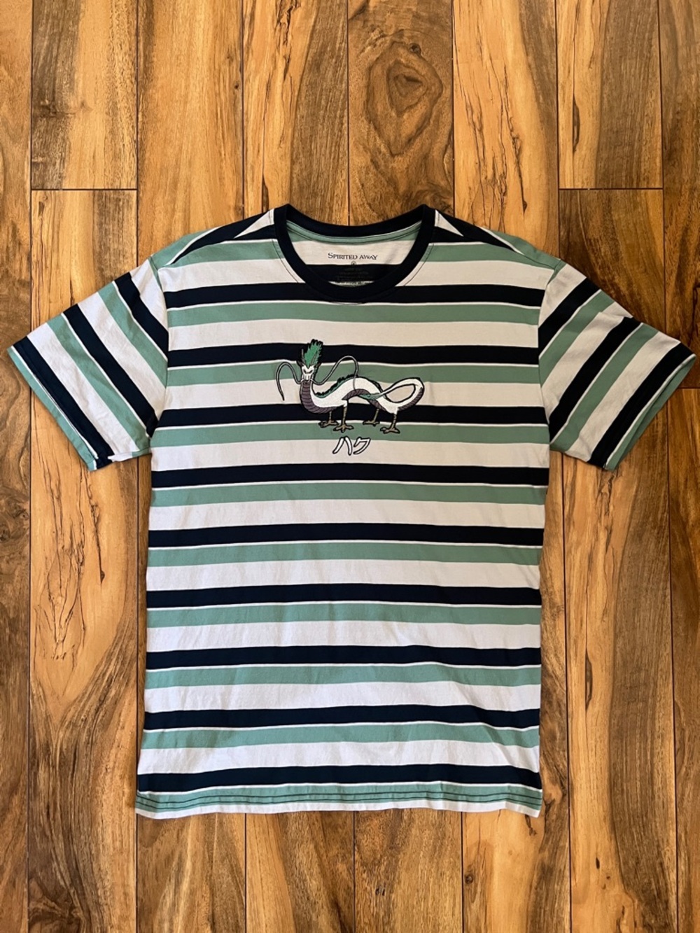 Studio Ghibli Spirited Away Haku Dragon Embroidered Striped T-Shirt